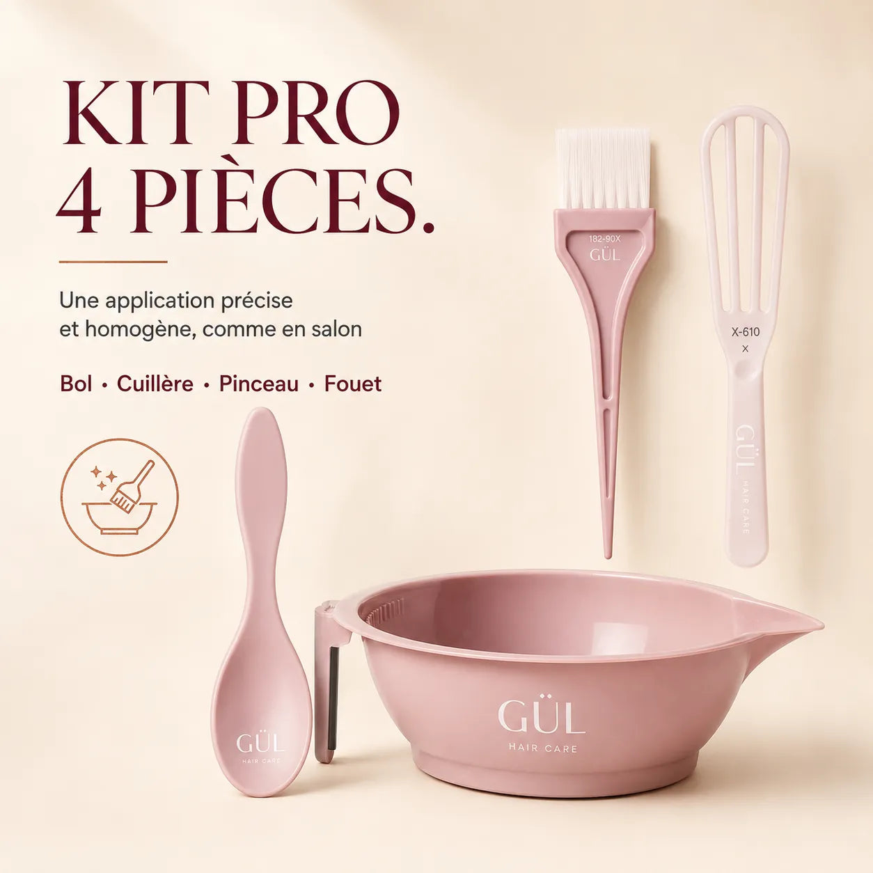 Set Pro 4 Pièces — Bol, Cuillère, Pinceau, Fouet