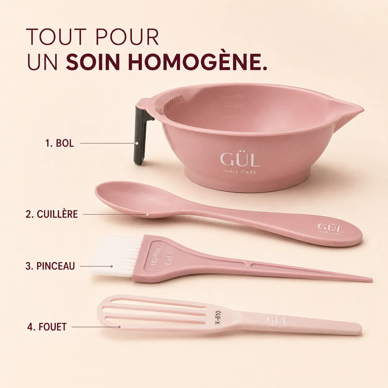 Set Pro 4 Pièces — Bol, Cuillère, Pinceau, Fouet