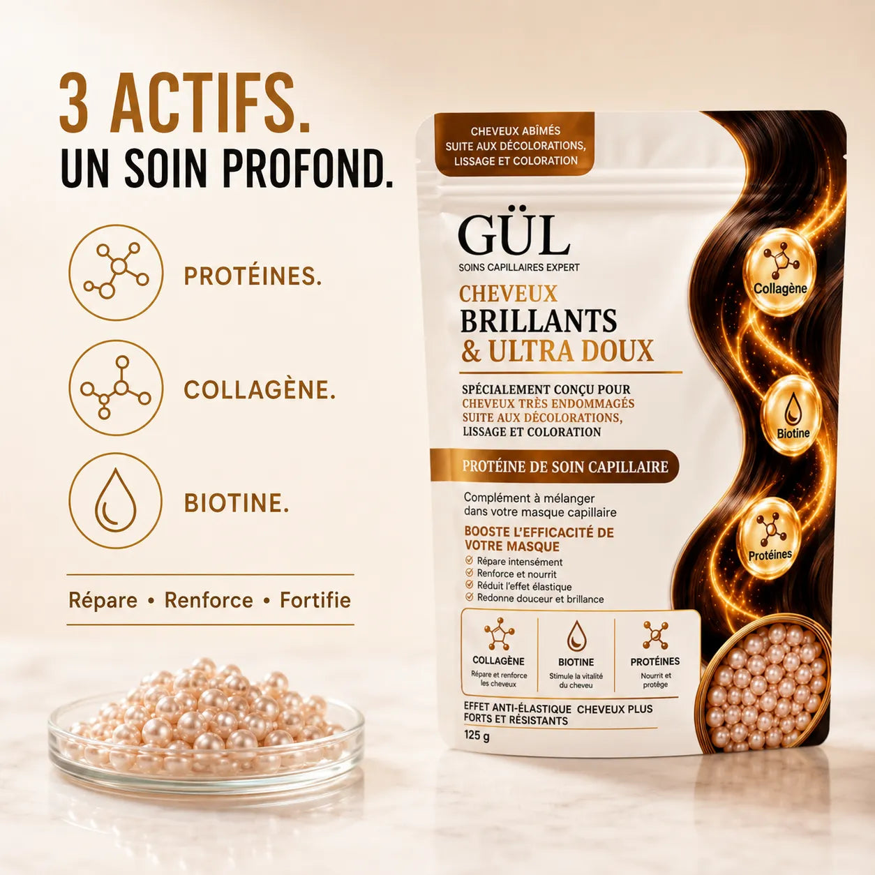 Billes Booster Protéines, Collagène & Biotine