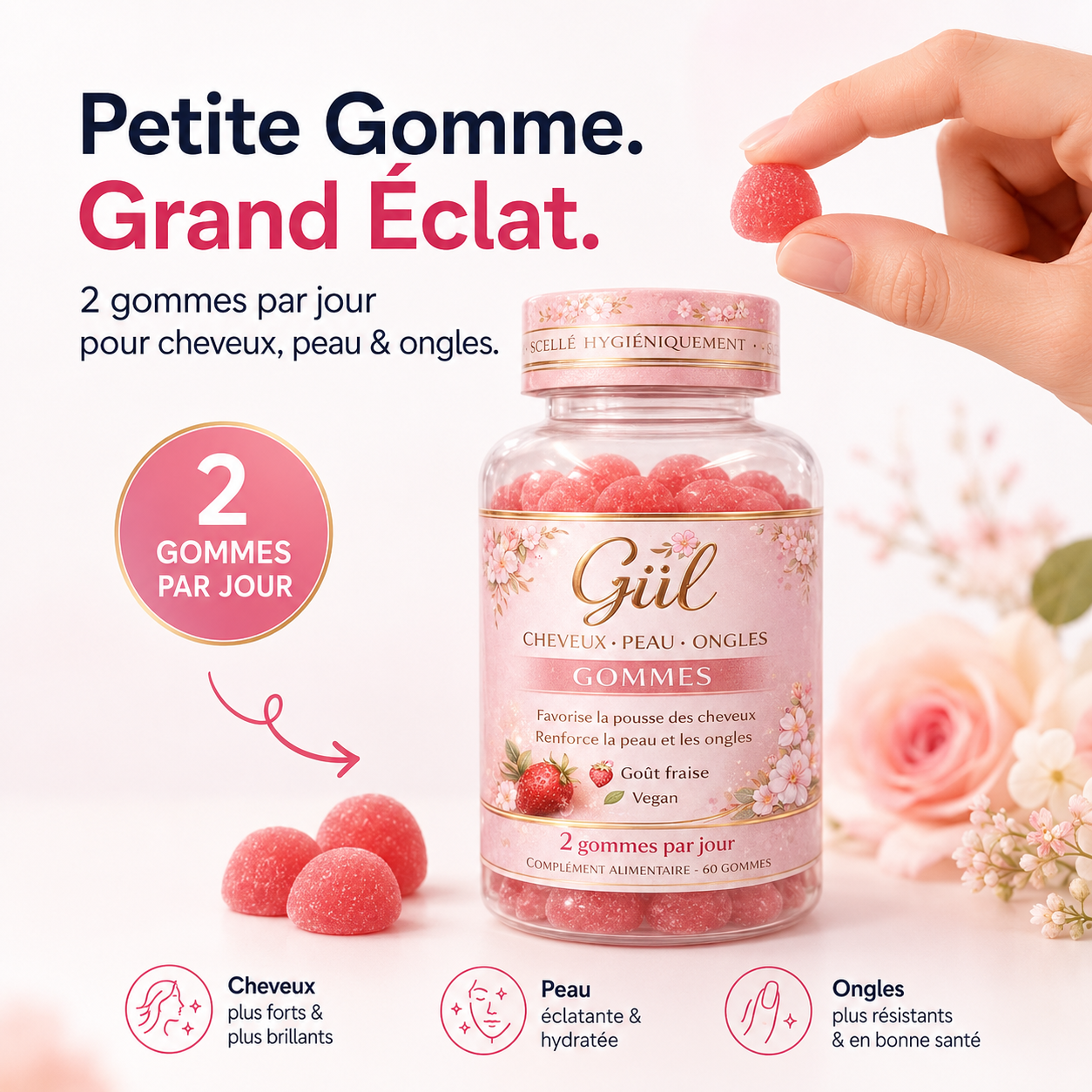 Gummies Beauté 3-en-1 — Cheveux, Peau, Ongles