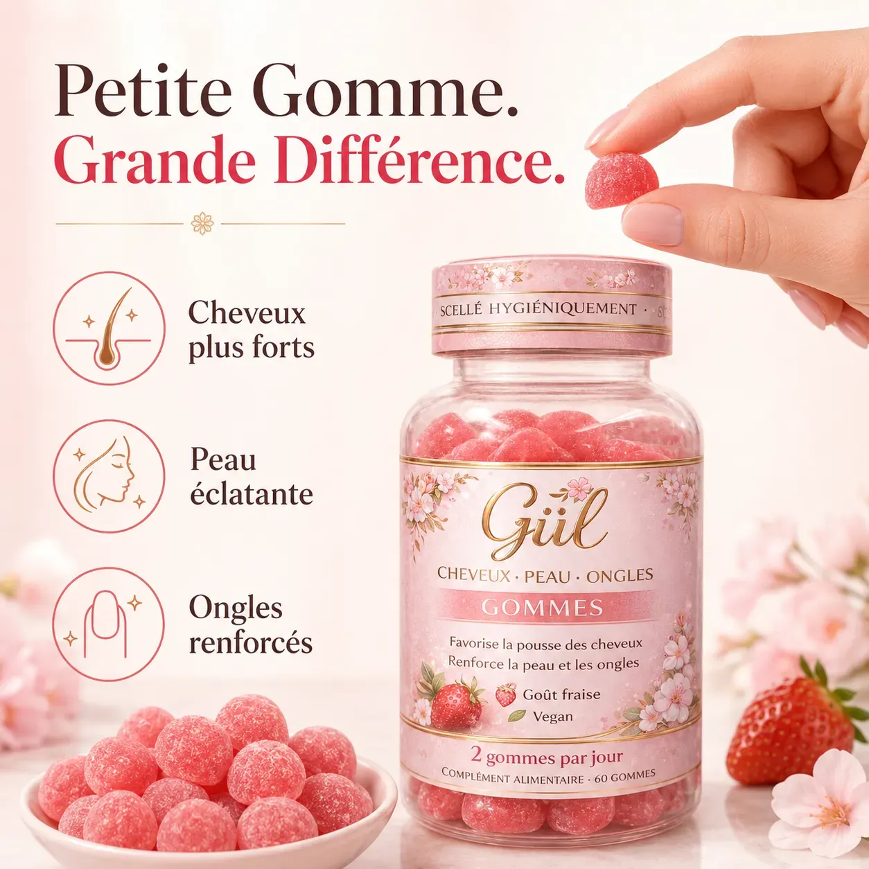Gummies Beauté 3-en-1 — Cheveux, Peau, Ongles