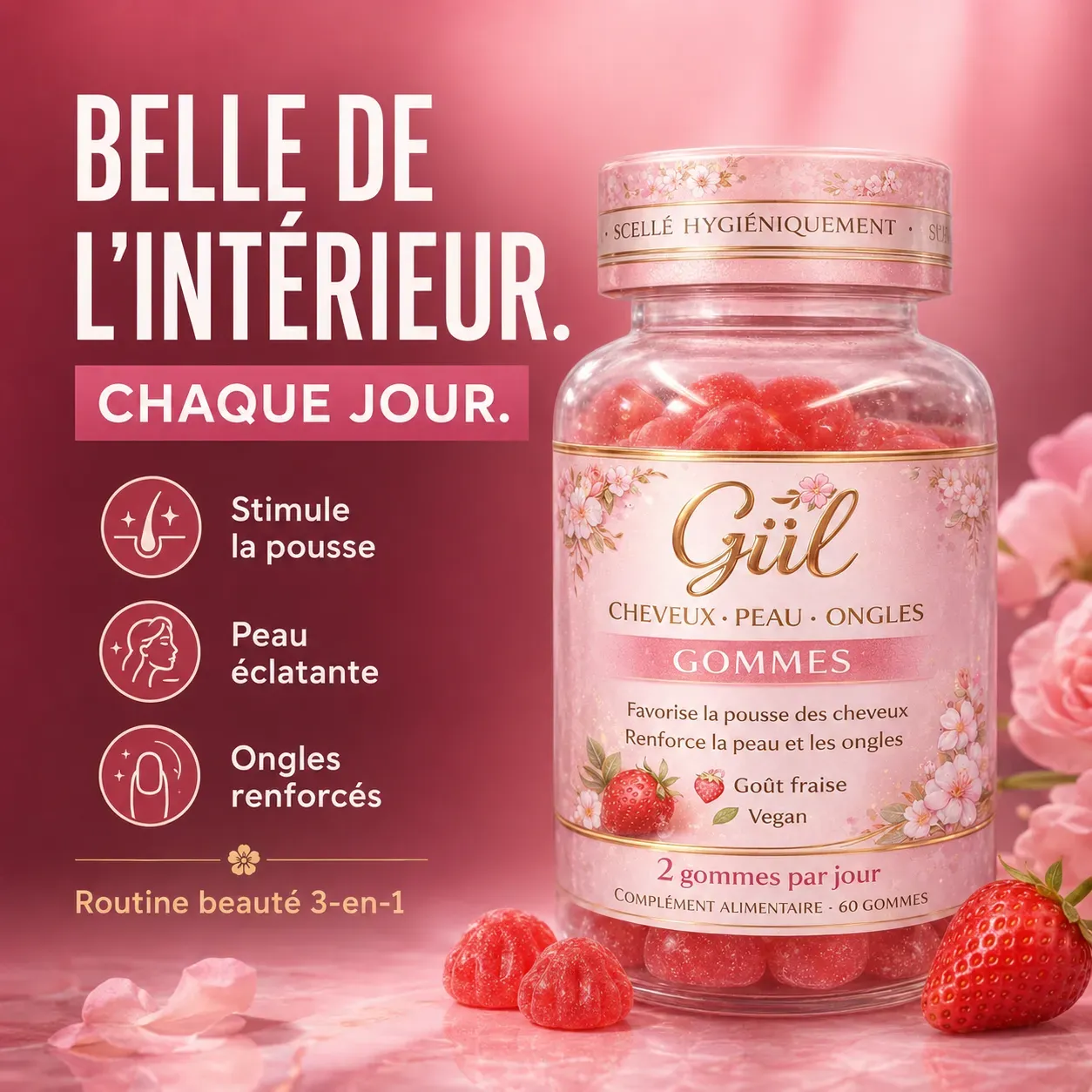Gummies Beauté 3-en-1 — Cheveux, Peau, Ongles