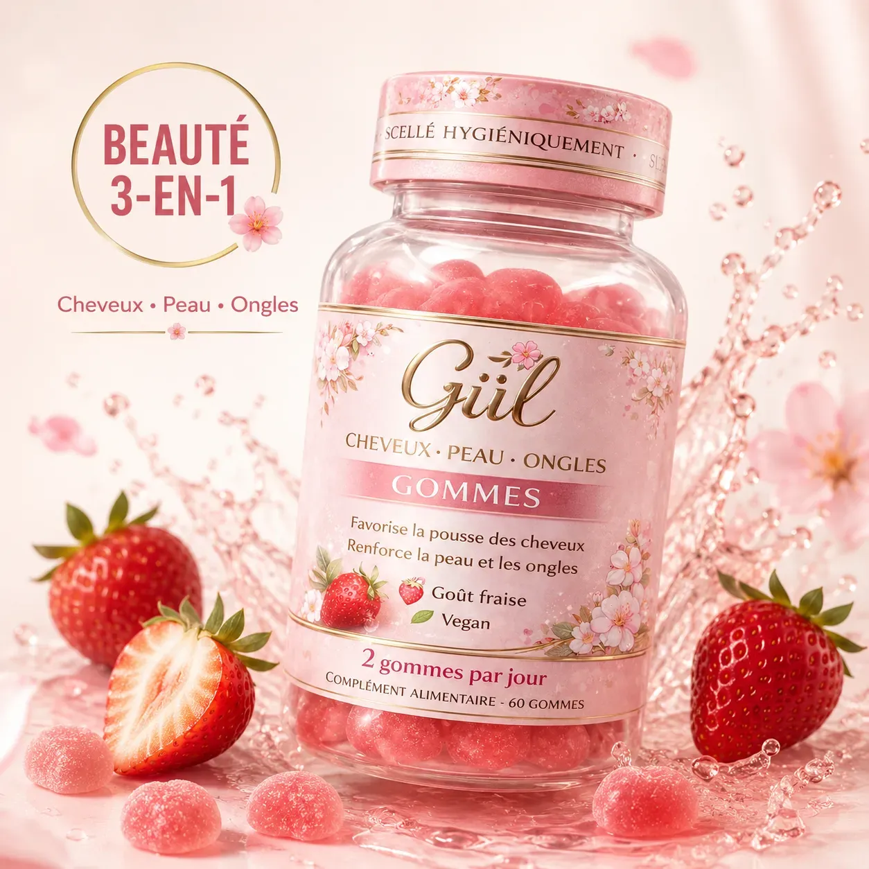 Gummies Beauté 3-en-1 — Cheveux, Peau, Ongles